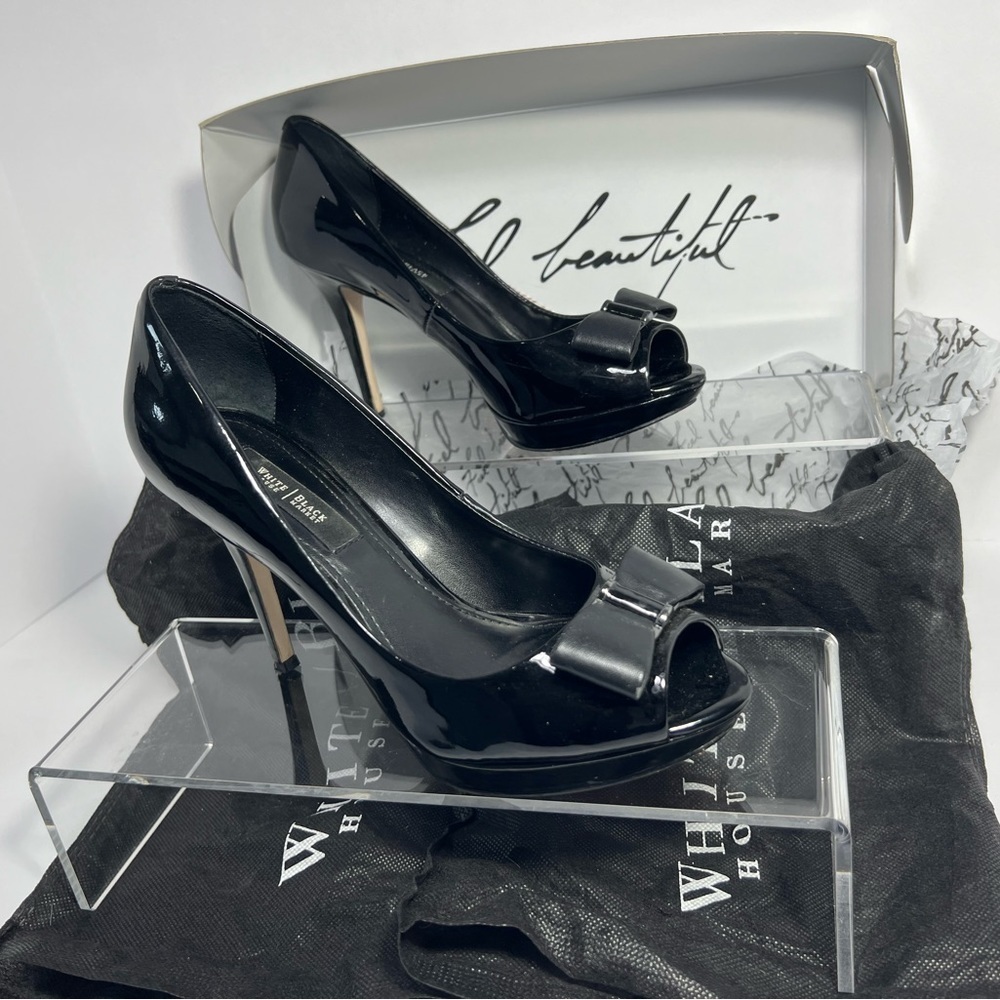 WhiteHouse BlackMarket Timeless Classic Patent Starling Bow Tie Pump Womens 7.5